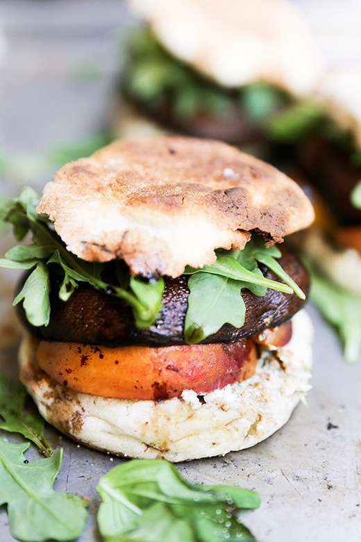 Roasted Portobello and Peach Sandwiches with Basil and Blue Cheese | www.floatingkitchen.net