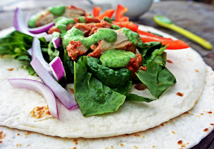 Moroccan Spiced Chicken Wraps with Cilantro Dressing