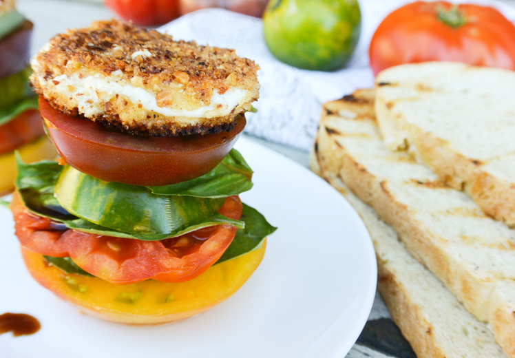 Crusted Goat Cheese Caprese Stacks