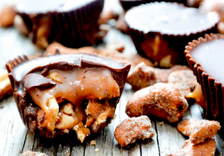 Caramel-Chocolate Clusters with Cardamom Cashews