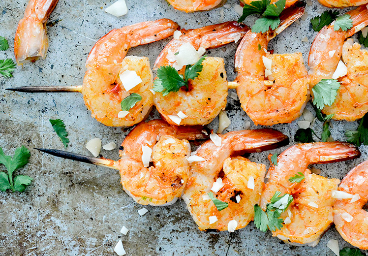 Coconut-Harissa Grilled Shrimp Skewers