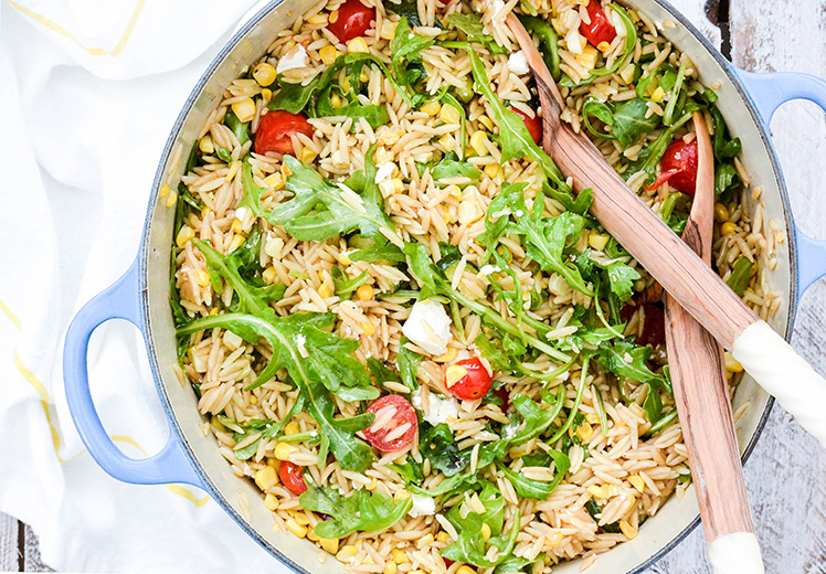 Orzo Salad with Roasted Corn and Zucchini