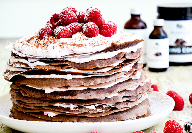 Chocolate-Raspberry Cream Crêpe Cake