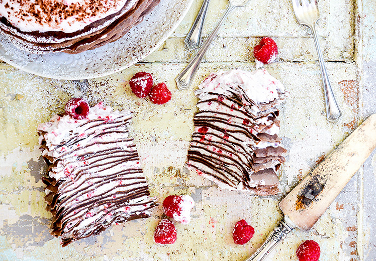 Chocolate-Raspberry Cream Crêpe Cake
