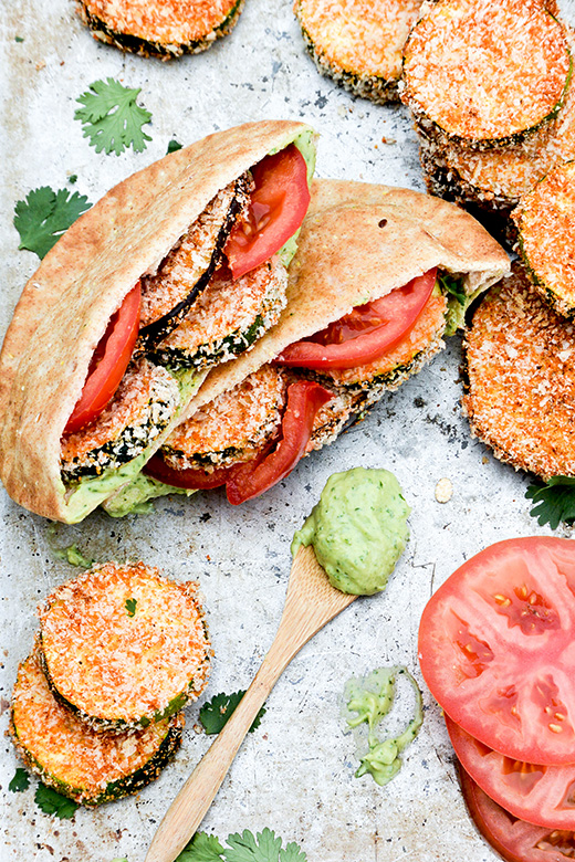 Baked Eggplant and Zucchini Sandwiches with Avocado Aioli Floating