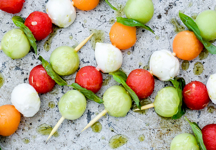Melon Caprese Skewers with Herb Oil