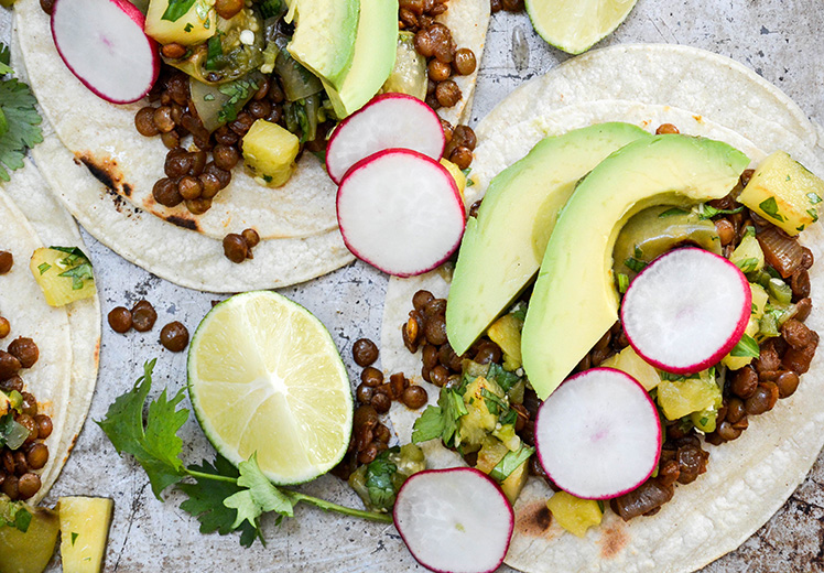 Lentil Tacos with Grilled Pineapple-Tomatillo Salsa | www.floatingkitchen.net