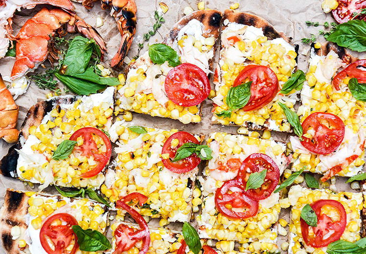 Grilled Lobster and Corn Pizza with Goat Cheese and Fresh Tomatoes