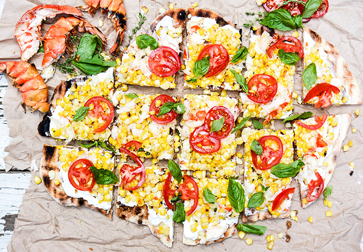 Grilled Lobster and Corn Pizza with Goat Cheese and Fresh Tomatoes