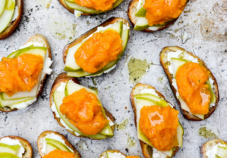 Butternut Squash, Pear and Ricotta Bruschetta with Sage Oil