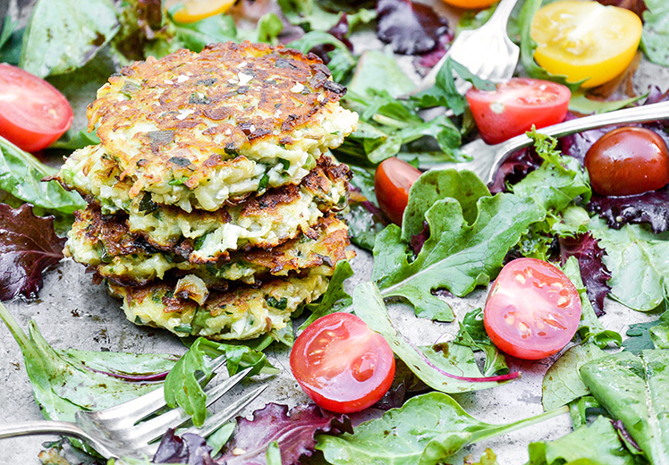 Cauliflower-Apple Fritters with Mixed Greens