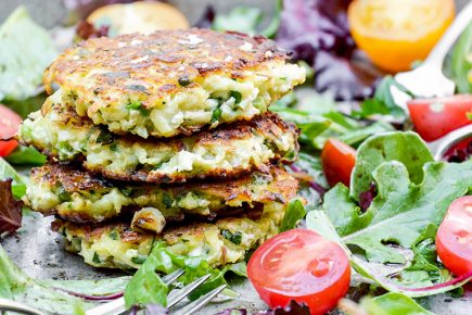 Cauliflower-Apple Fritters with Mixed Greens | www.floatingkitchen.net