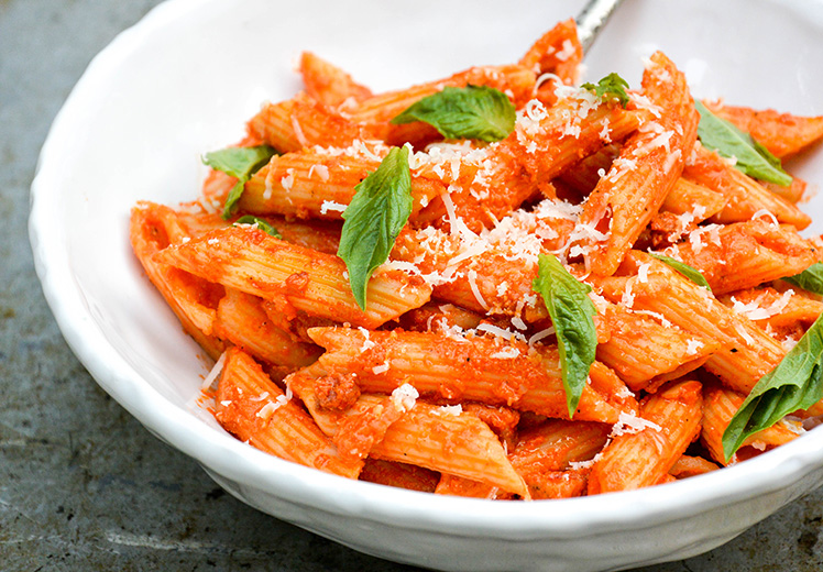 Penne Pasta with Roasted Red Pepper and Goat Cheese Sauce