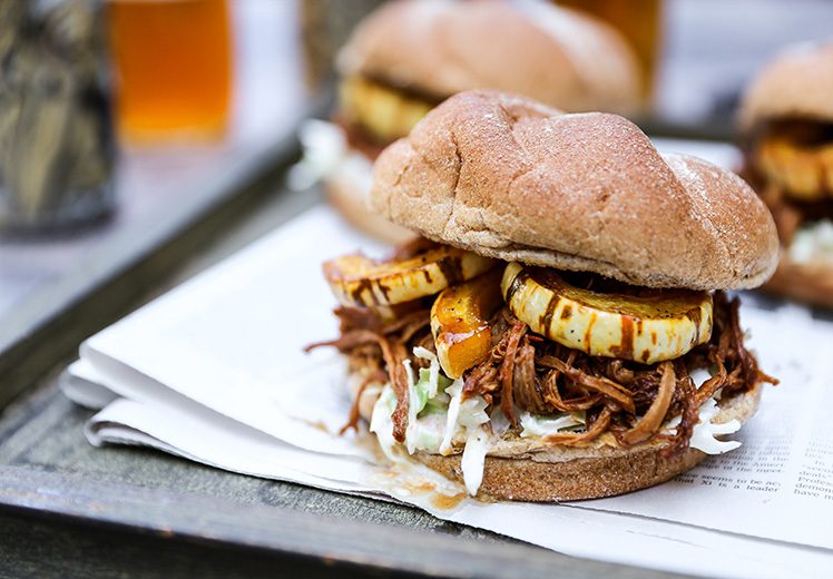 Shredded Pomegranate-Barbecue Pork Sandwiches with Roasted Squash and Coleslaw | www.floatingkitchen.net