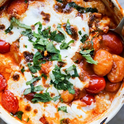 Easy Baked Gnocchi with Tomatoes and Mozzarella | www.floatingkitchen.net