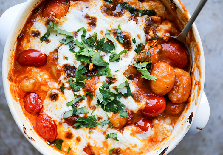 Easy Baked Gnocchi with Tomatoes and Mozzarella