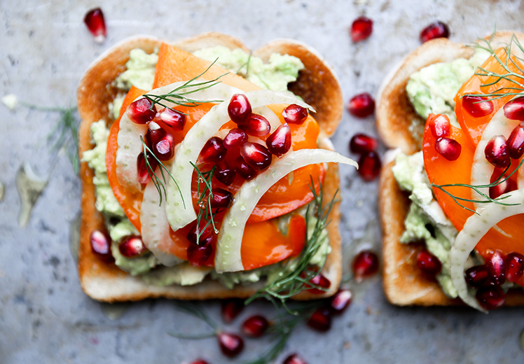 Avocado Toast with Persimmon, Pomegranate and Fennel