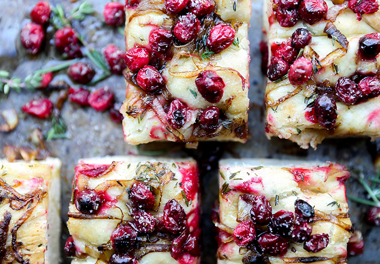 Cranberry, Caramelized Onion and Fresh Herb Focaccia | www.floatingkitchen.net