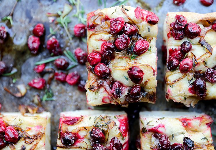 Cranberry, Caramelized Onion and Fresh Herb Focaccia | www.floatingkitchen.net