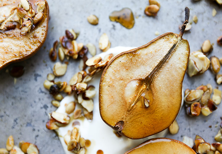 Maple Roasted Pears with Yogurt and Maple-Nut Clusters | www.floatingkitchen.net