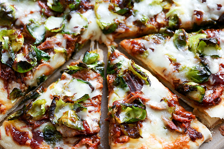 Barbecue Pulled Pork Pizza with Brussels Sprouts | www.floatingkitchen.net