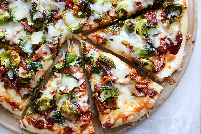 Barbecue Pulled Pork Pizza with Brussels Sprouts | www.floatingkitchen.net