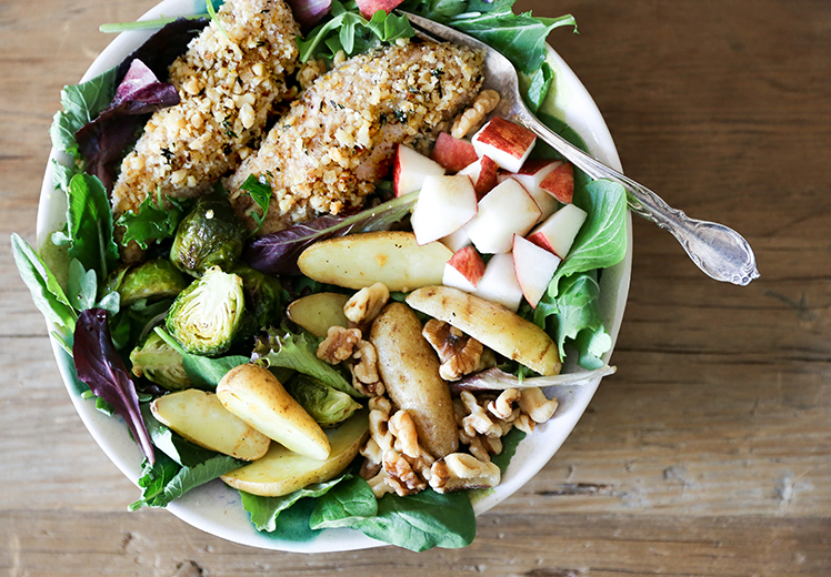 Walnut-Crusted Chicken and Roasted Vegetable Salad
