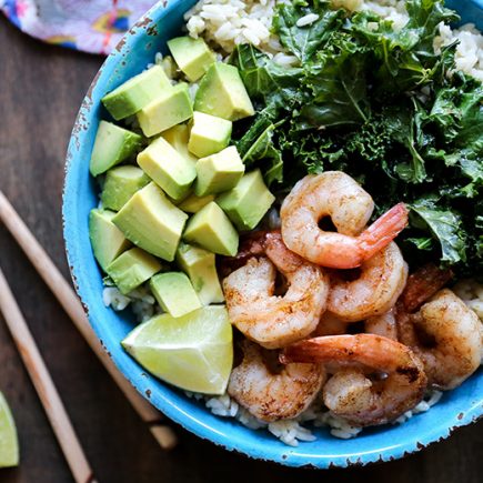 Browned Butter Shrimp and Rice Bowls with Sautéed Kale and Avocado | www.floatingkitchen.net