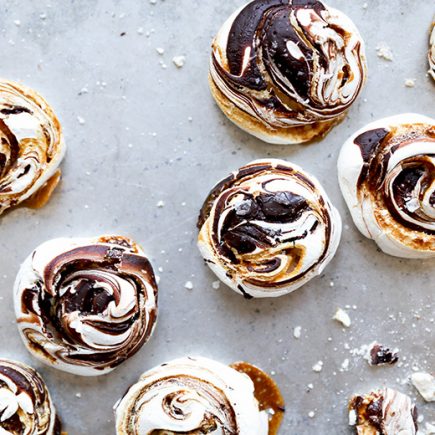 Chocolate and Salted Caramel Swirled Meringues | www.floatingkitchen.net