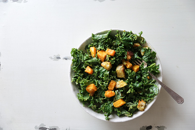 Kale and Butternut Squash Salad with Indian-Spiced Croutons | www.floatingkitchen.net