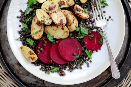 Lentil and Mustard-Roasted Potato Salad with Beets | www.floatingkitchen.net