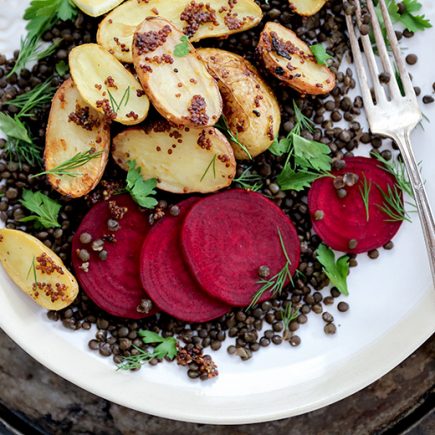 Lentil and Mustard-Roasted Potato Salad with Beets | www.floatingkitchen.net