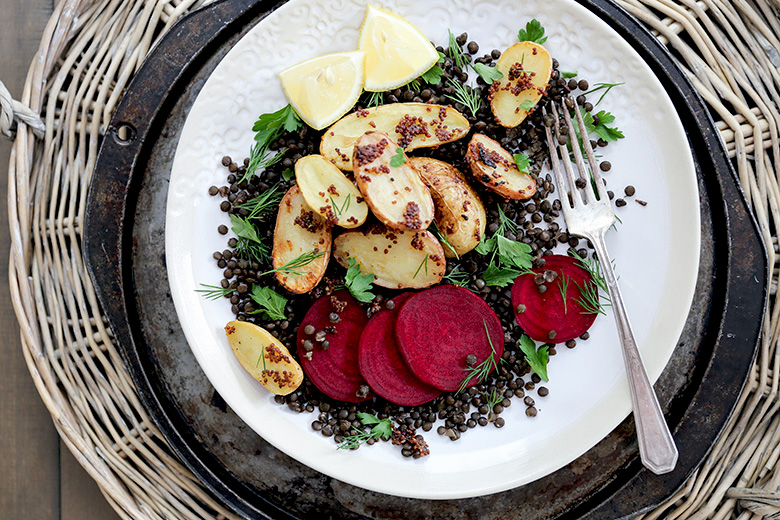 Lentil and Mustard-Roasted Potato Salad with Beets | www.floatingkitchen.net