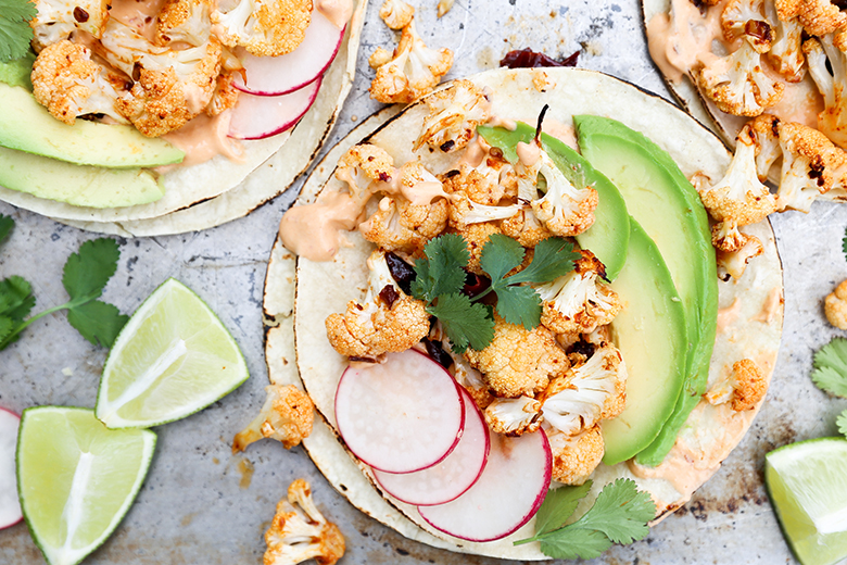 Roasted Cauliflower Tacos with Chipotle Cream | www.floatingkitchen.net