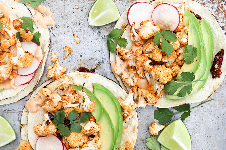 Roasted Cauliflower Tacos with Chipotle Cream | www.floatingkitchen.net