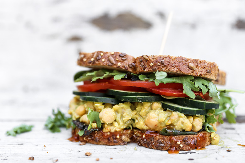 Smashed Chickpea, Avocado and Pineapple Salad Sandwiches with Sriracha Honey Mustard