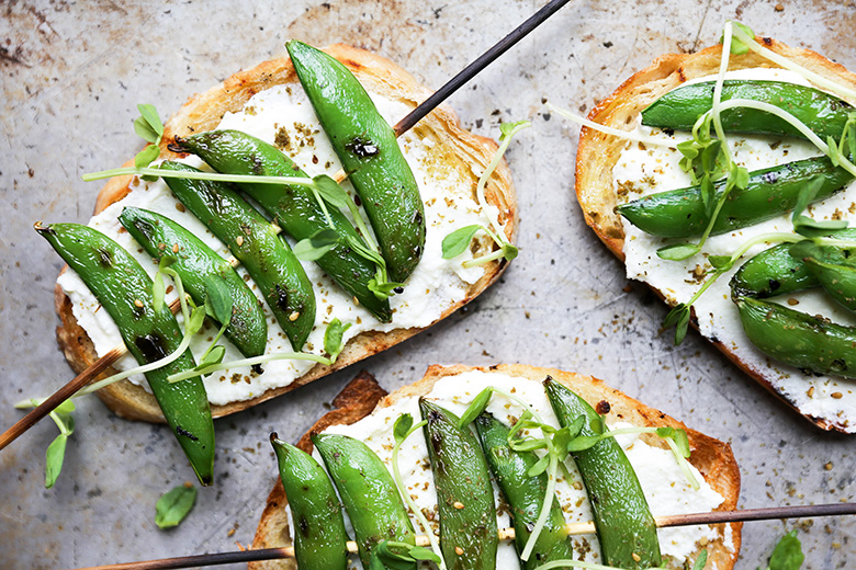 Grilled Snap Pea and Whipped Ricotta Toast | www.floatingkitchen.net