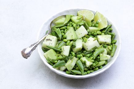 Honeydew, Pea and Edamame Salad with Sesame-Ginger Dressing | www.floatingkitchen.net