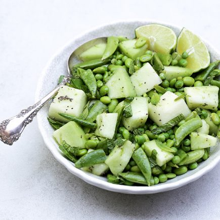 Honeydew, Pea and Edamame Salad with Sesame-Ginger Dressing | www.floatingkitchen.net