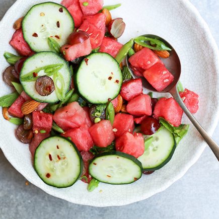 Hydrating Watermelon Salad with Grapes, Snap Peas and Cucumbers | www.floatingkitchen.net