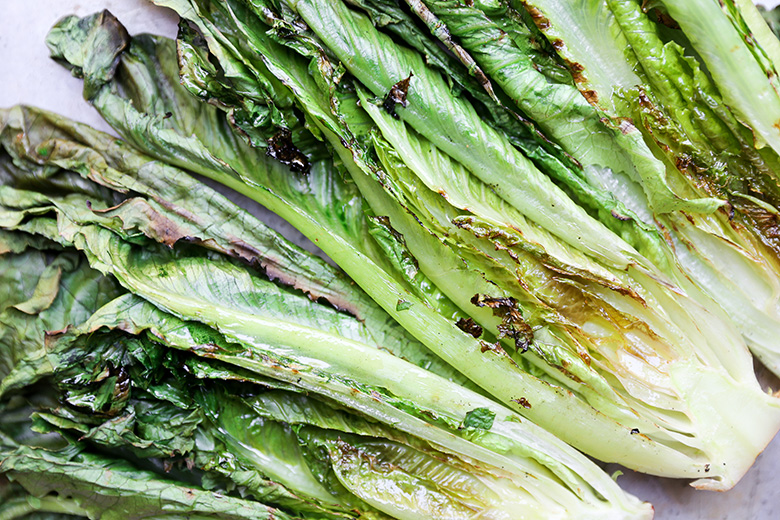 Grilled Romaine Salad with Roasted Chickpeas and Tomatoes | www.floatingkitchen.net