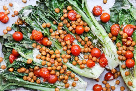 Grilled Romaine Salad with Roasted Chickpeas and Tomatoes | www.floatingkitchen.net