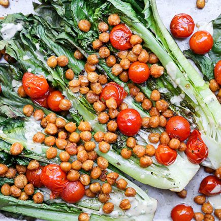 Grilled Romaine Salad with Roasted Chickpeas and Tomatoes | www.floatingkitchen.net