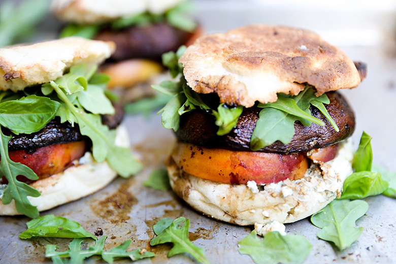 Roasted Portobello and Peach Sandwiches with Basil and Blue Cheese