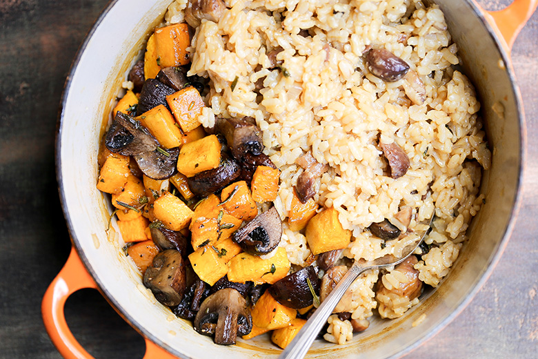 Chestnut, Mushroom and Butternut Squash Baked Risotto | www.floatingkitchen.net