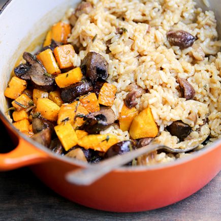 Chestnut, Mushroom and Butternut Squash Baked Risotto | www.floatingkitchen.net