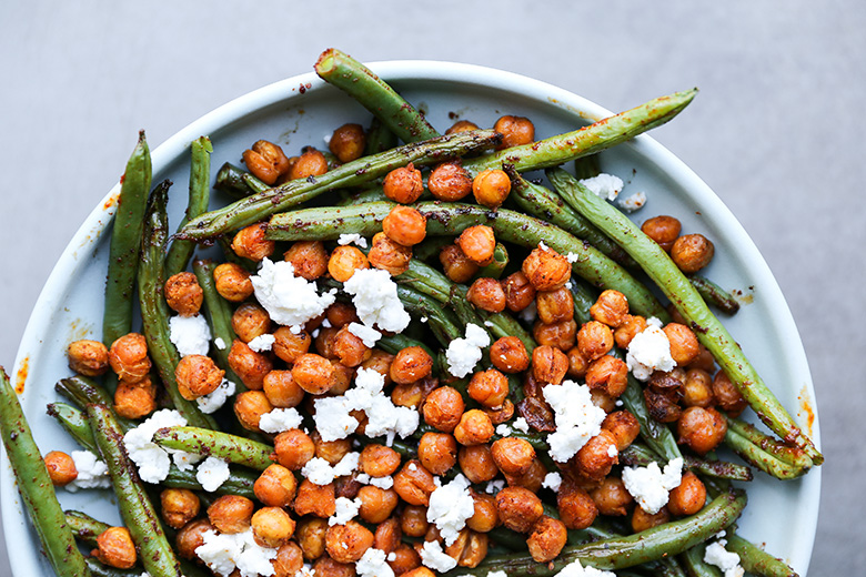 Harissa Green Beans with Spiced Chickpeas and Feta Cheese | www.floatingkitchen.net