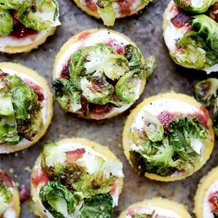 Polenta Bites with Crispy Brussels Sprout Leaves, Ricotta and Chutney | www.floatingkitchen.net