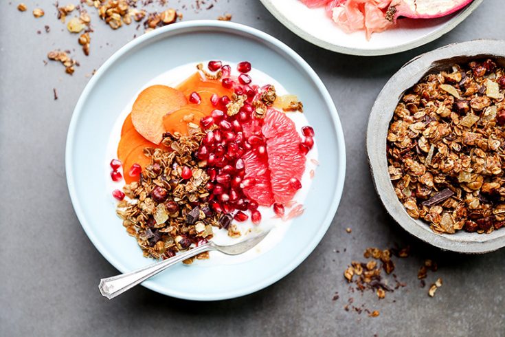 Winter Fruit and Yogurt Breakfast Bowls with Gingerbread Granola