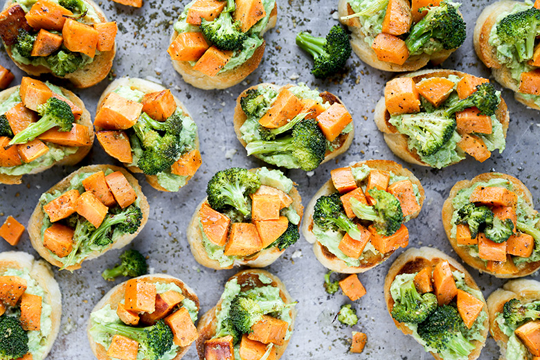 Roasted Sweet Potato and Broccoli Crostini with Avocado and Za'atar | www.floatingkitchen.net